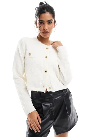 Style Cheat Popcorn knit button up cardigan in -White