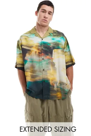 ASOS Oversized revere shirt with blurred photographic print-Black