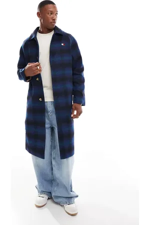 Tommy Hilfiger Long wool coat in navy check-Black