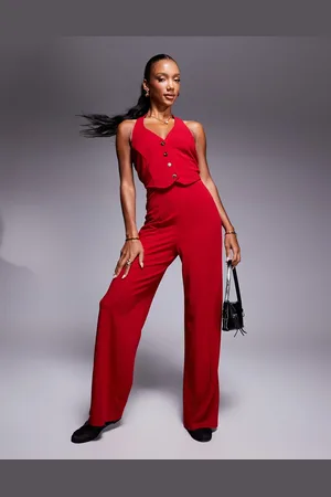 River Island Halterneck waistcoat jumpsuit in
