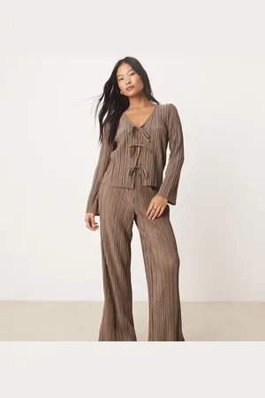 JDY Wide leg plisse pants in brown (part of a set)