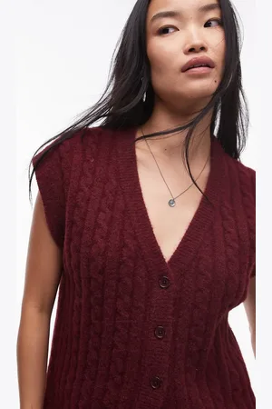Topshop Knitted cable waistcoat in -Red