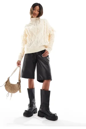 In The Style High neck cable knit jumper in -White