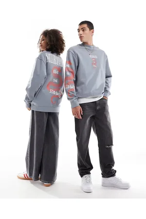 ASOS Unisex oversized sweatshirt with Nirvana Serve The Servants prints in grey