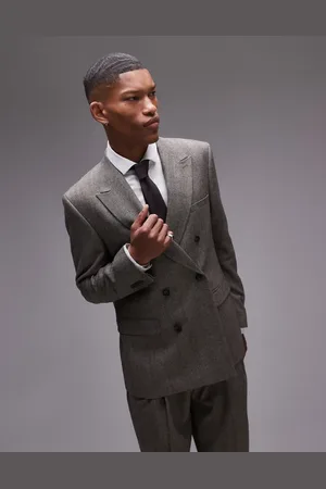 Topman Premium relaxed wool mix striped herringbone jacket in brown