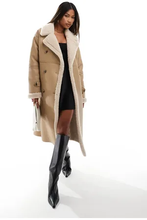 Forever New Shearling belted faux fur coat in -Neutral