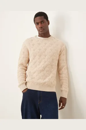 SELECTED Crew heavy structure knit jumper in cream-White