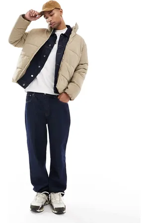 Only & Sons Funnel neck puffer jacket in cream-White