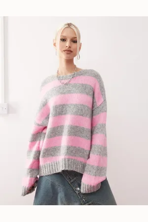 Monki Crew neck knitted sweater in stripe-Multi