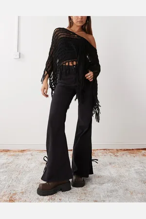 Monki Wide leg pants with tie bow detail in washed