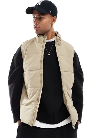 Only & Sons Funnel neck padded vest in ecru-Neutral