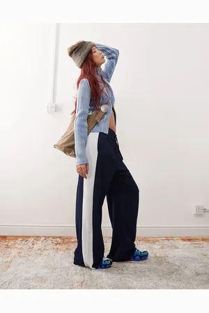 Reclaimed Wide leg pants with side contrast panel in -Blue