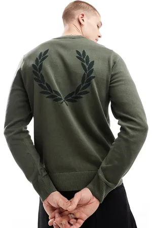 Fred Perry Boucle laurel wreath knitted jumper in khaki