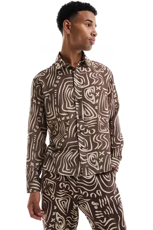 Viggo Relaxed shirt in dark brown abstract print (part of a set)