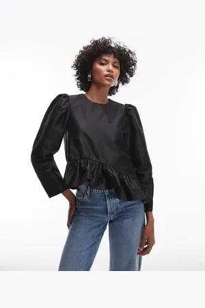 & OTHER STORIES Satin blouse with asymmetric frill hem in