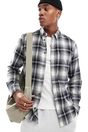 French Connection French Connection long sleeve check flannel shirt in ecru and navy-Multi