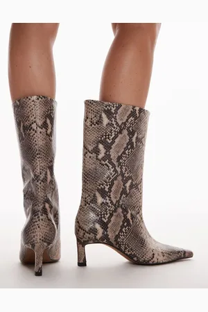 Topshop Tiggy premium leather tube boots in print-Multi