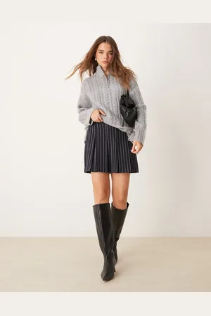 New Look Pinstripe box pleat mini skirt in