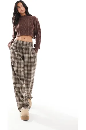 Bershka Button front pull on wide leg pants in check