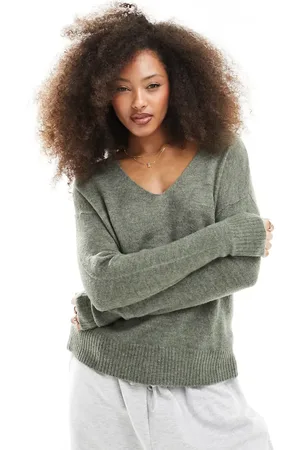 JDY V neck knit jumper in light -Green