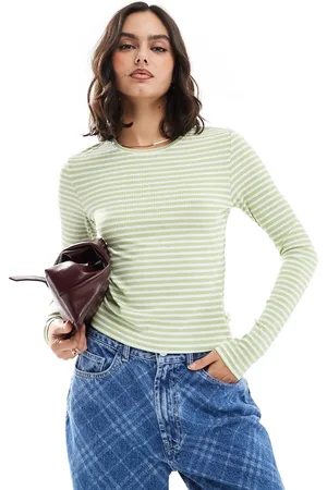 VERO MODA Long sleeved ribbed jersey top in camel stripe-Neutral
