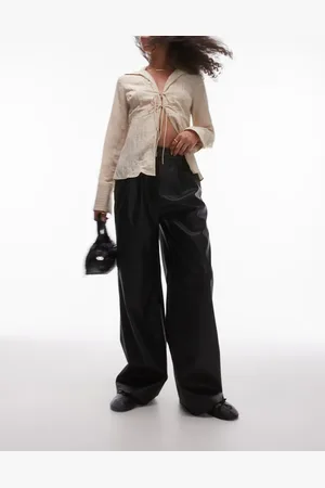 Topshop Faux leather wide leg tailored pants in
