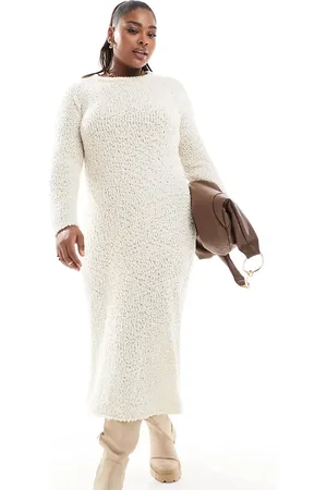 ONLY Textured midaxi knitted dress in cream-Neutral