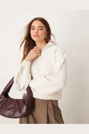 New Look Cable half zip jumper in -White