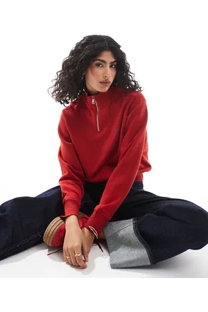 Ralph Lauren Icon logo half zip sweatshirt in red