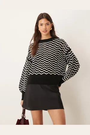 JDY Zig zag stripe detail jumper in black and white