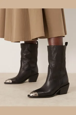 Free People Snake toe detail pull on cowboy boots in black