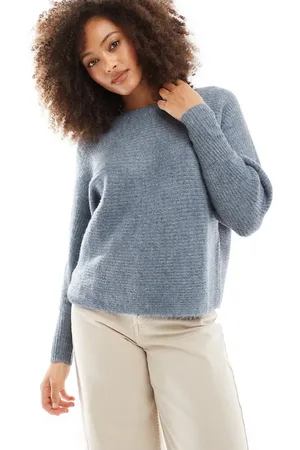ONLY Ribbed wide neck knitted jumper in