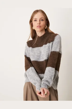 JDY High neck stripe jumper in brown &