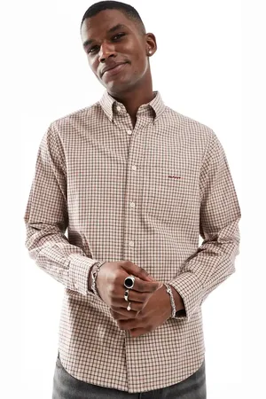 GANT Tattersall shirt with logo in beige-Neutral