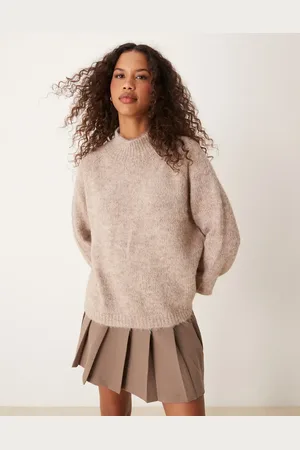 JDY High neck textured knitted jumper in beige-White