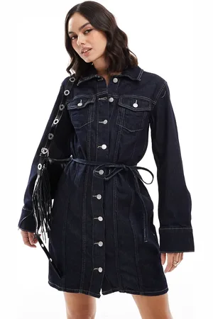 VERO MODA Button down denim mini dress in dark blue