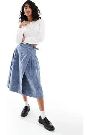 Native Youth Pleated jacquard kilt midi skirt in grey