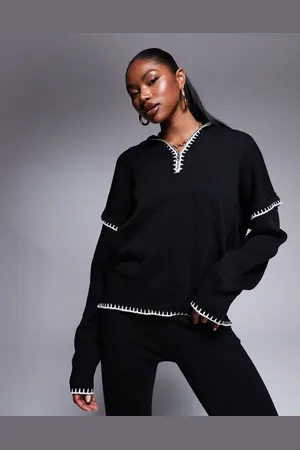 Kaiia Zip through contrast stitch oversized jumper in (part of a set)