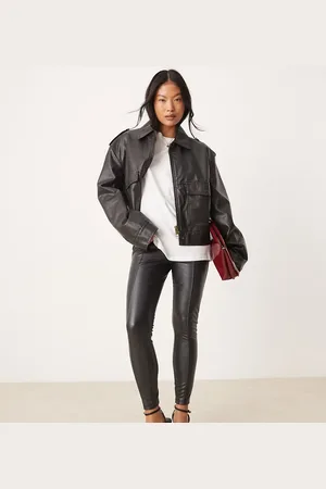 New Look PU front seam leggings in