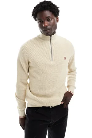Fred Perry Waffle stitch knitted half zip jumper in light -Neutral