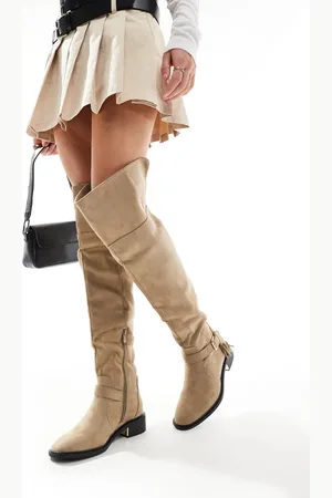 SEQWL Over the knee flat boots with tassel in -Neutral