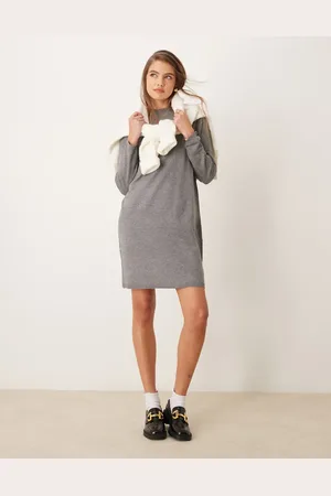 JDY High neck knitted mini dress in grey