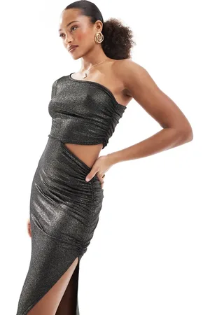 New Look Cut out midi one shoulder dress in foil