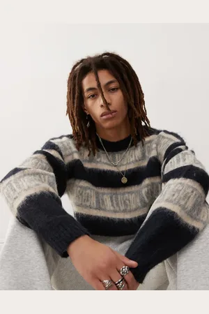 COLLUSION Oversized fluffy logo stripe knitted jumper in