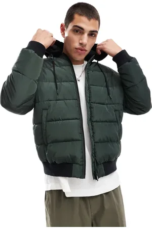 Another Influence Contrast hood quilted bomber jacket in green