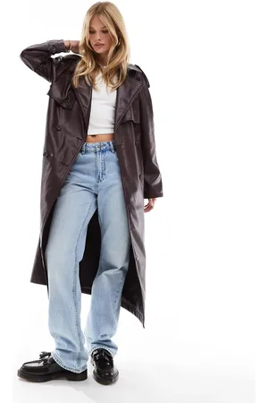 ASOS Leather look trench coat in -Auburn