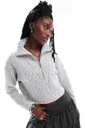 Native Youth Zip detail funnel neck jumper in grey marl