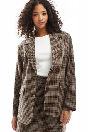 VERO MODA Oversized dad blazer in brown check (part of a set)