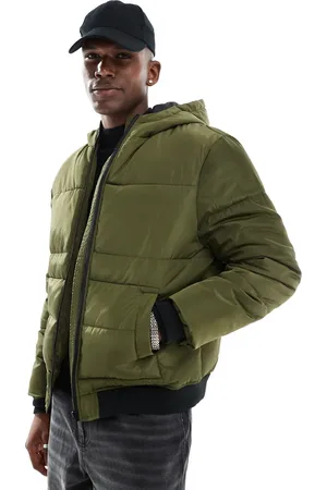 Another Influence Zip through quilted bomber jacket in green
