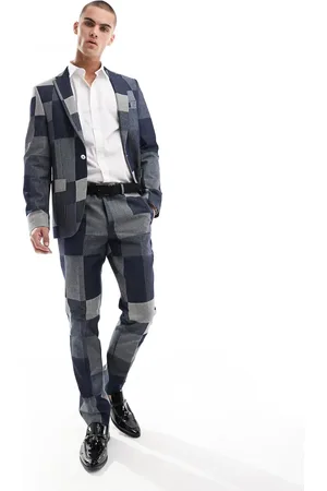 Twisted Tailor Suit pants in denim patch (part of a set)-Multi